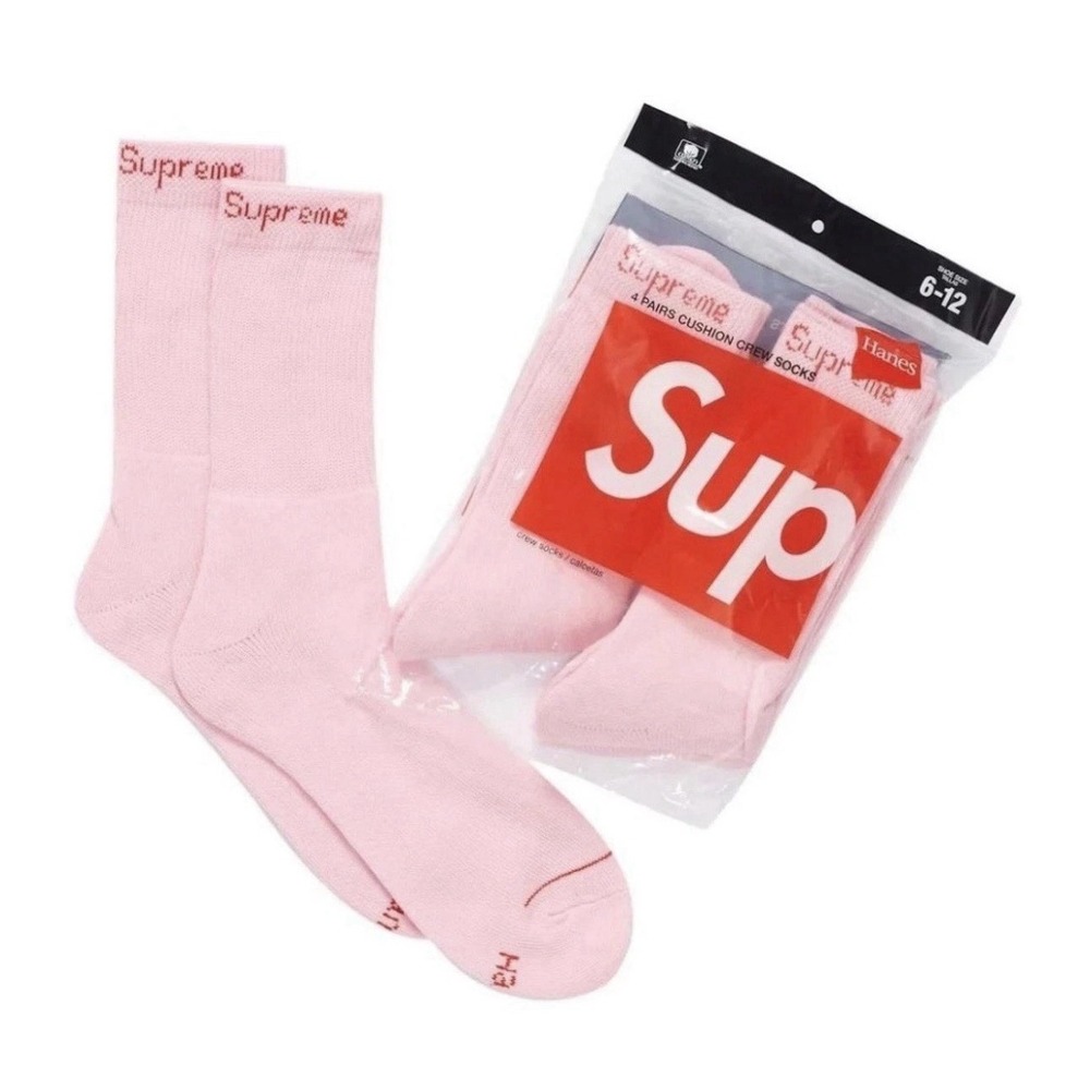 Pink Supreme Crew Socks Hanes 4-Pack Size 6-12 Hypebeast Authentic Fast Shipping